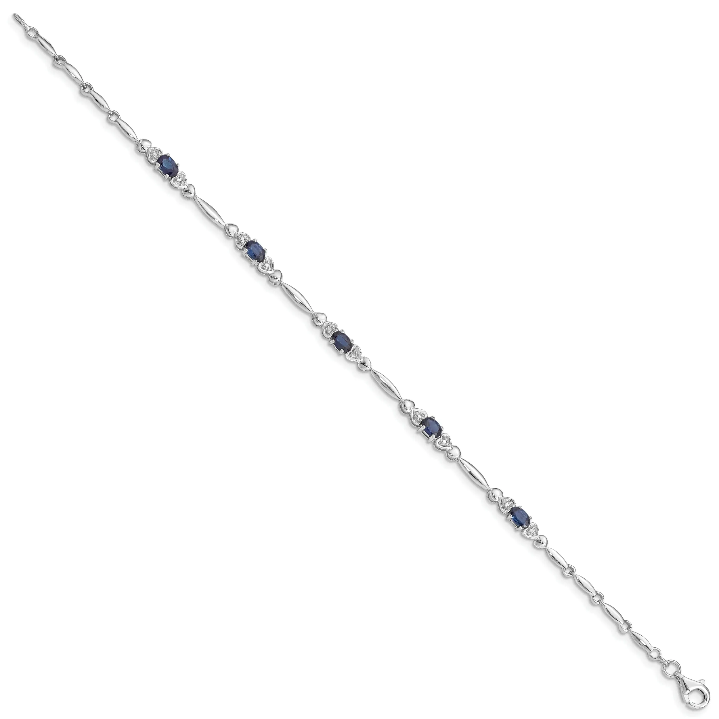 Silver Polish Finish Sapphire Diamond Bracelet