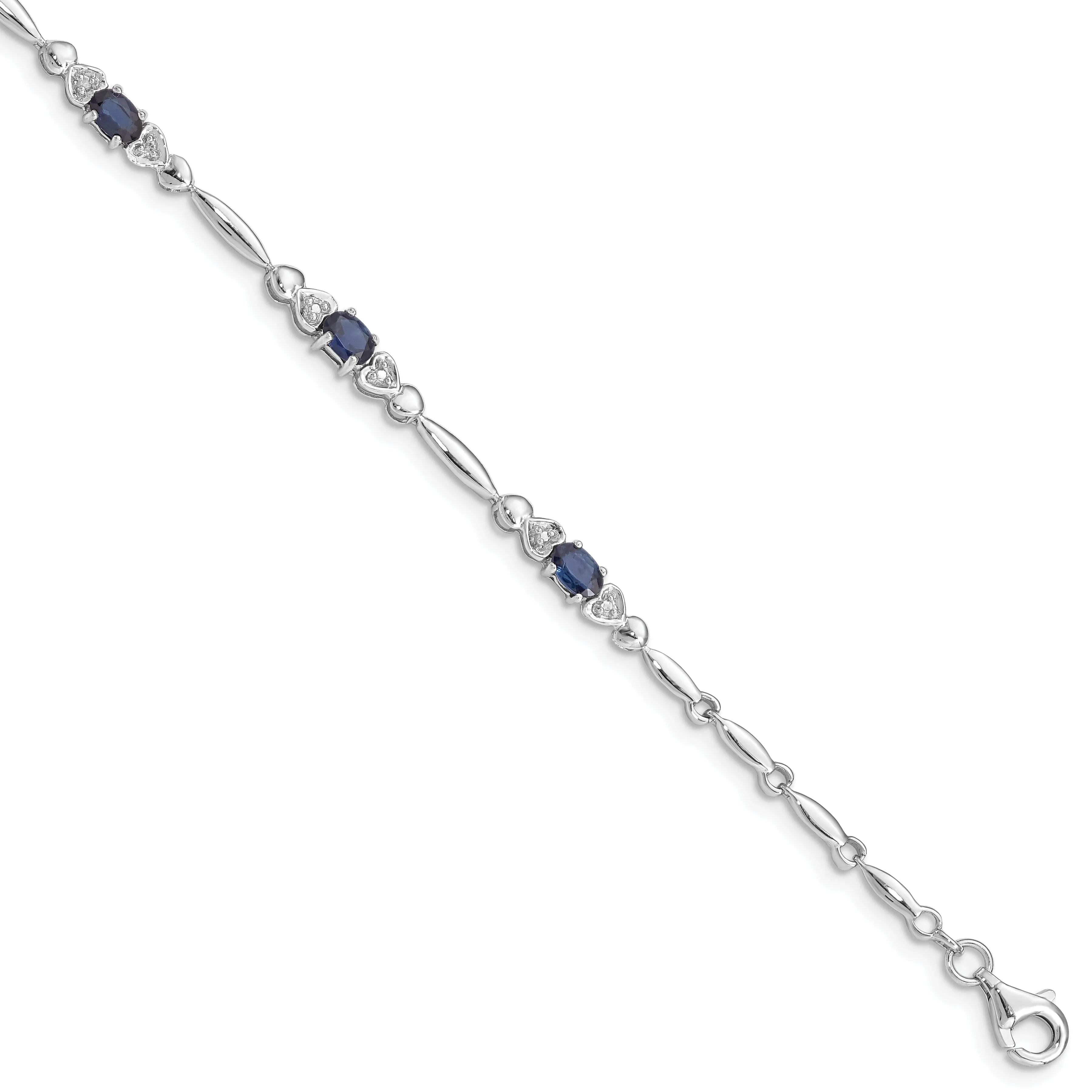 Silver Polish Finish Sapphire Diamond Bracelet