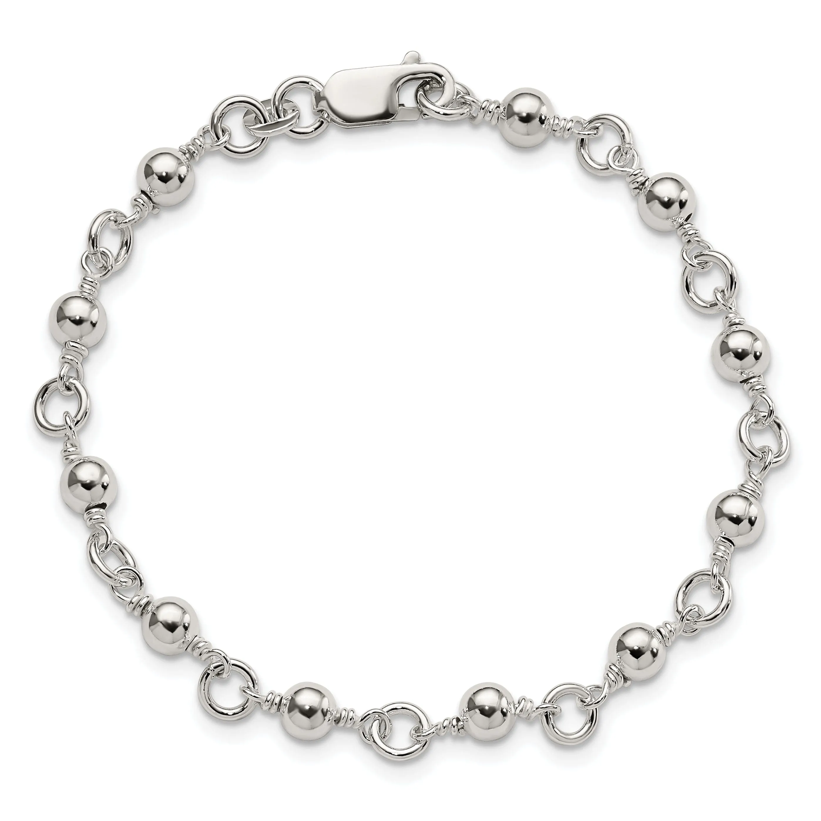 Silver Polished Finish Bead and Ball Bracelet