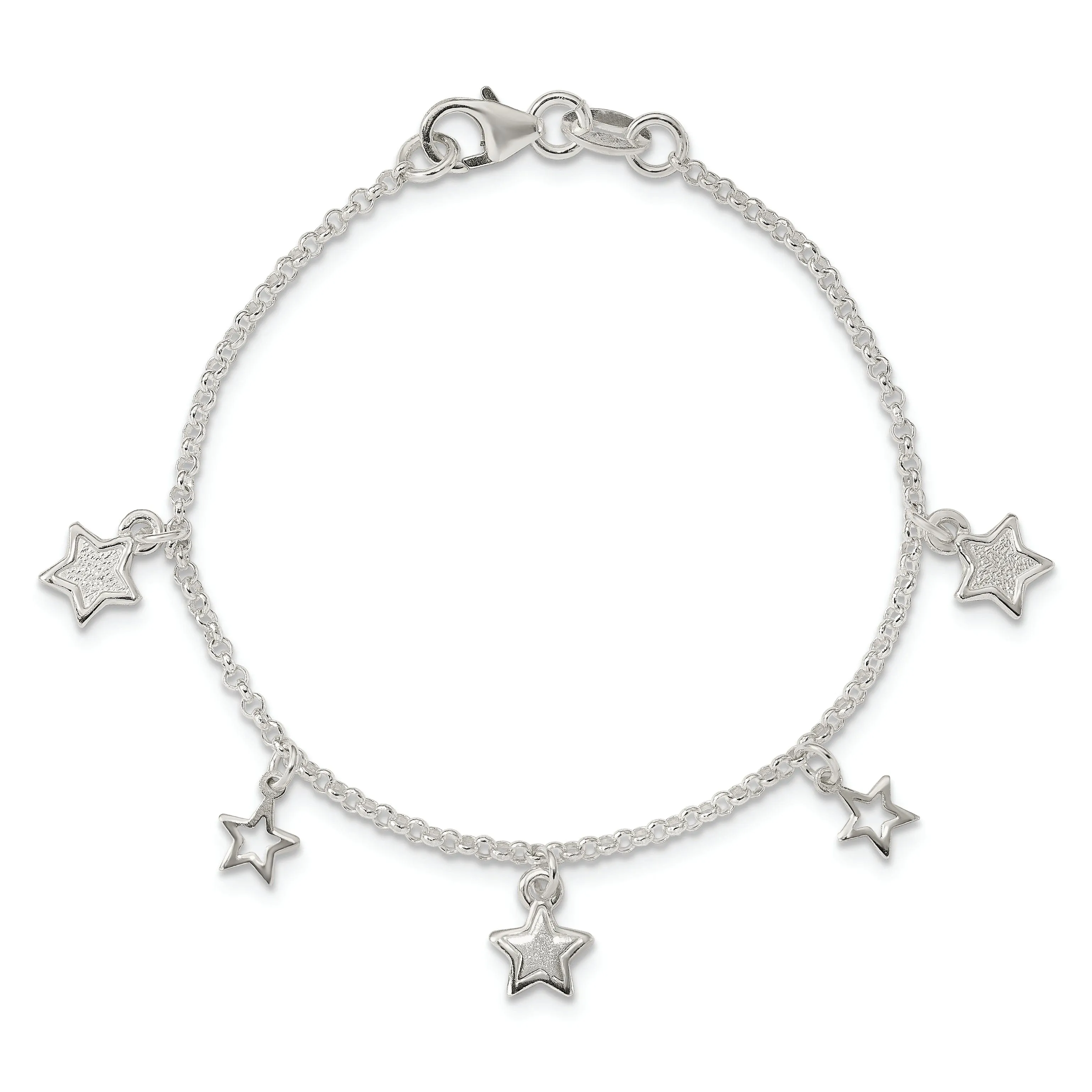 Silver Polished Finish Dangle Star Bracelet