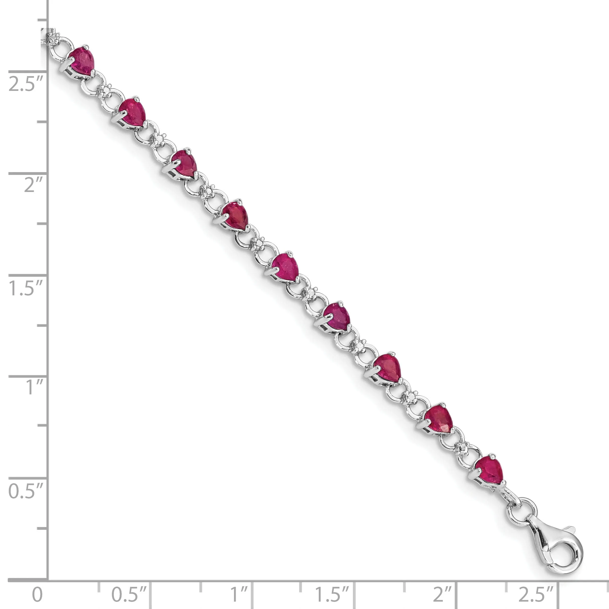 Silver Polished Ruby Round Diamond Bracelet