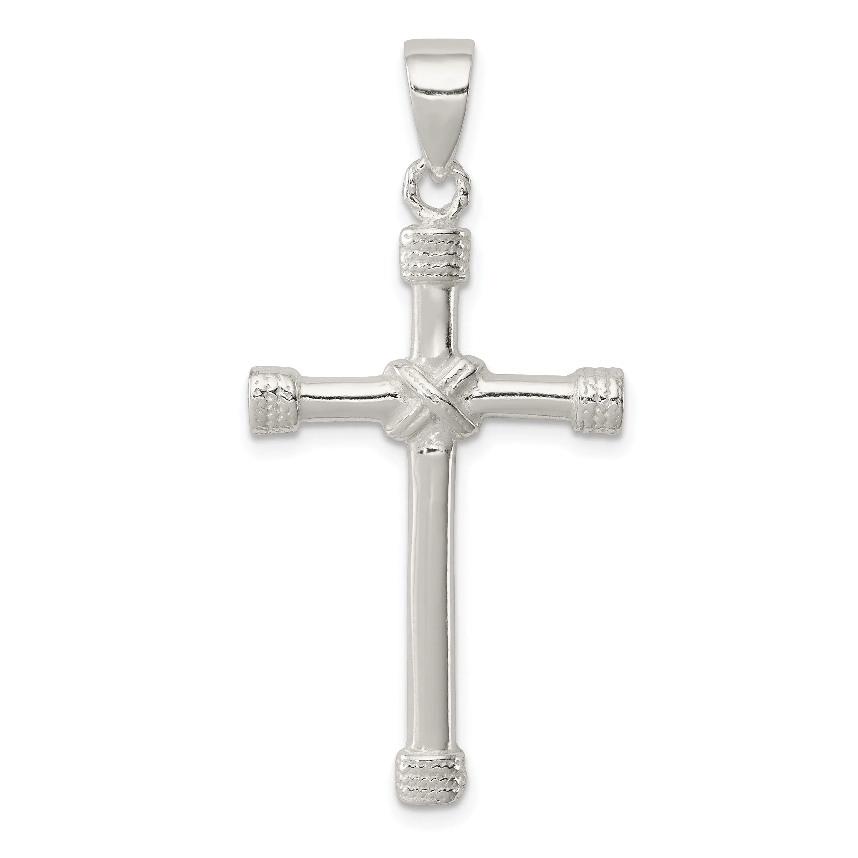 Silver Polished Textured Finish Cross Pendant