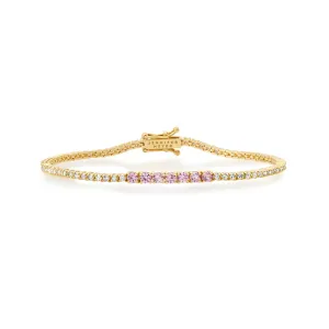 Small 4-Prong Diamond Tennis Bracelet with Large Pink Sapphire Accent