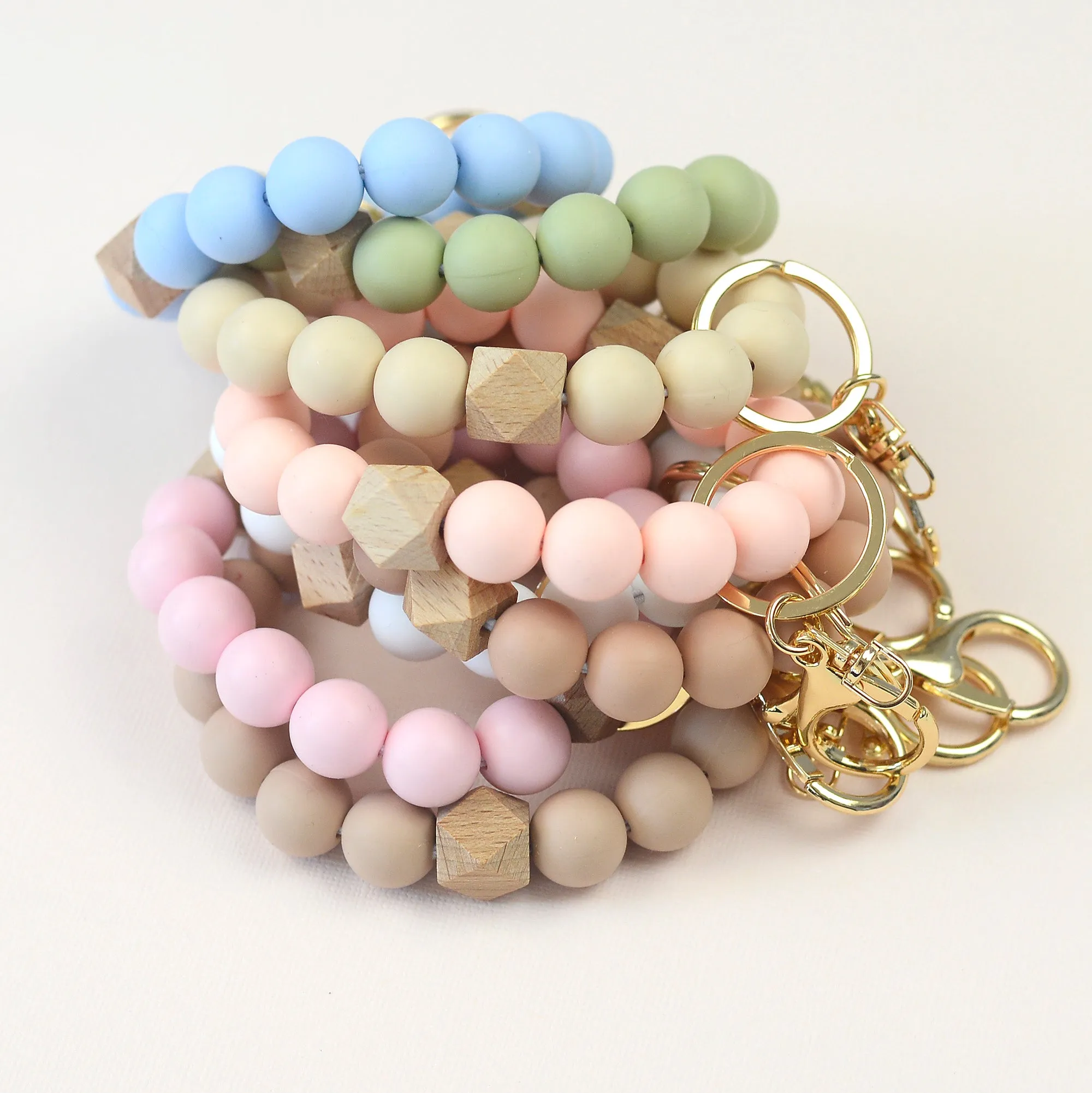 Solid Neutrals Silicone Beaded Keychain