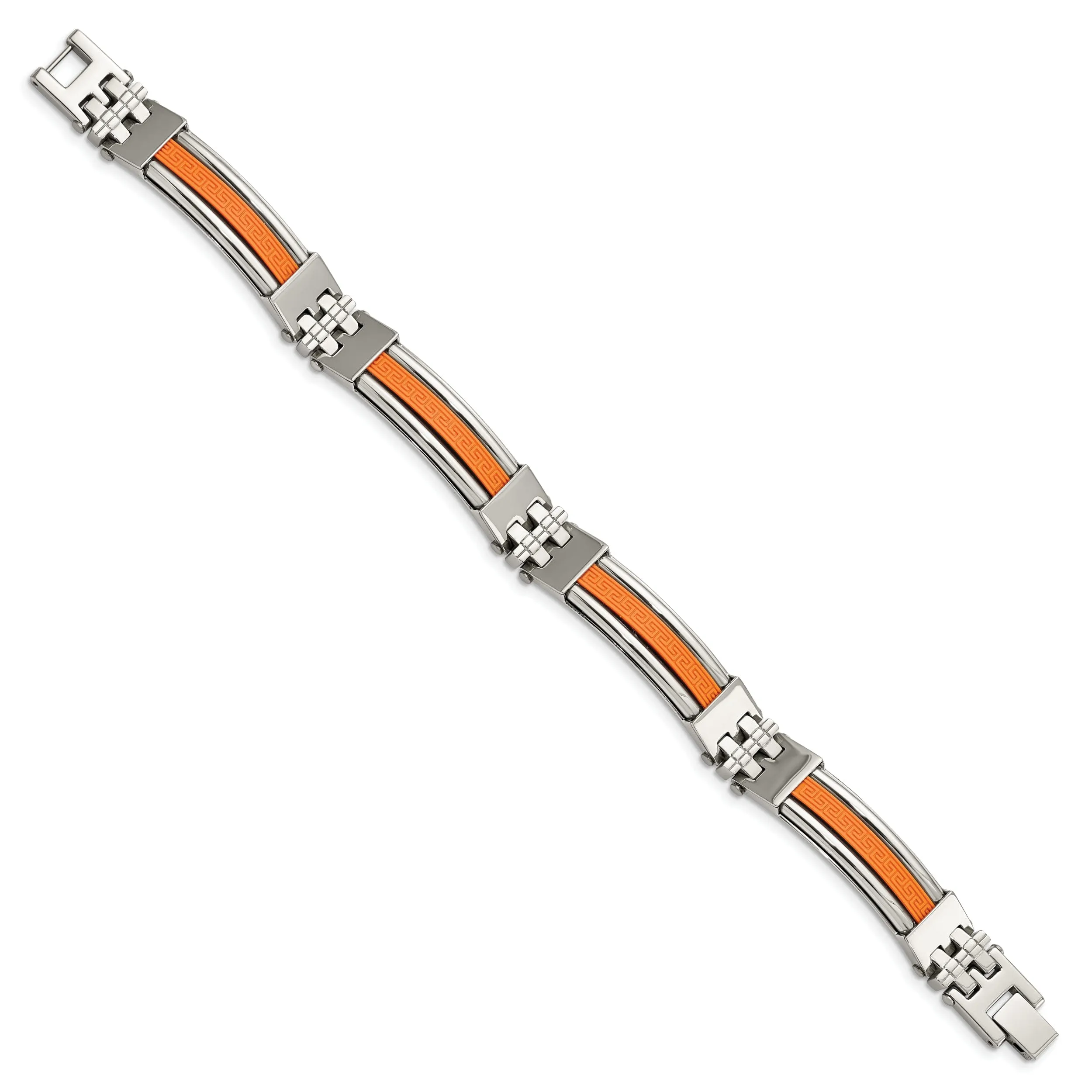 Stainless Steel Orange Rubber Fold Over Bracelet