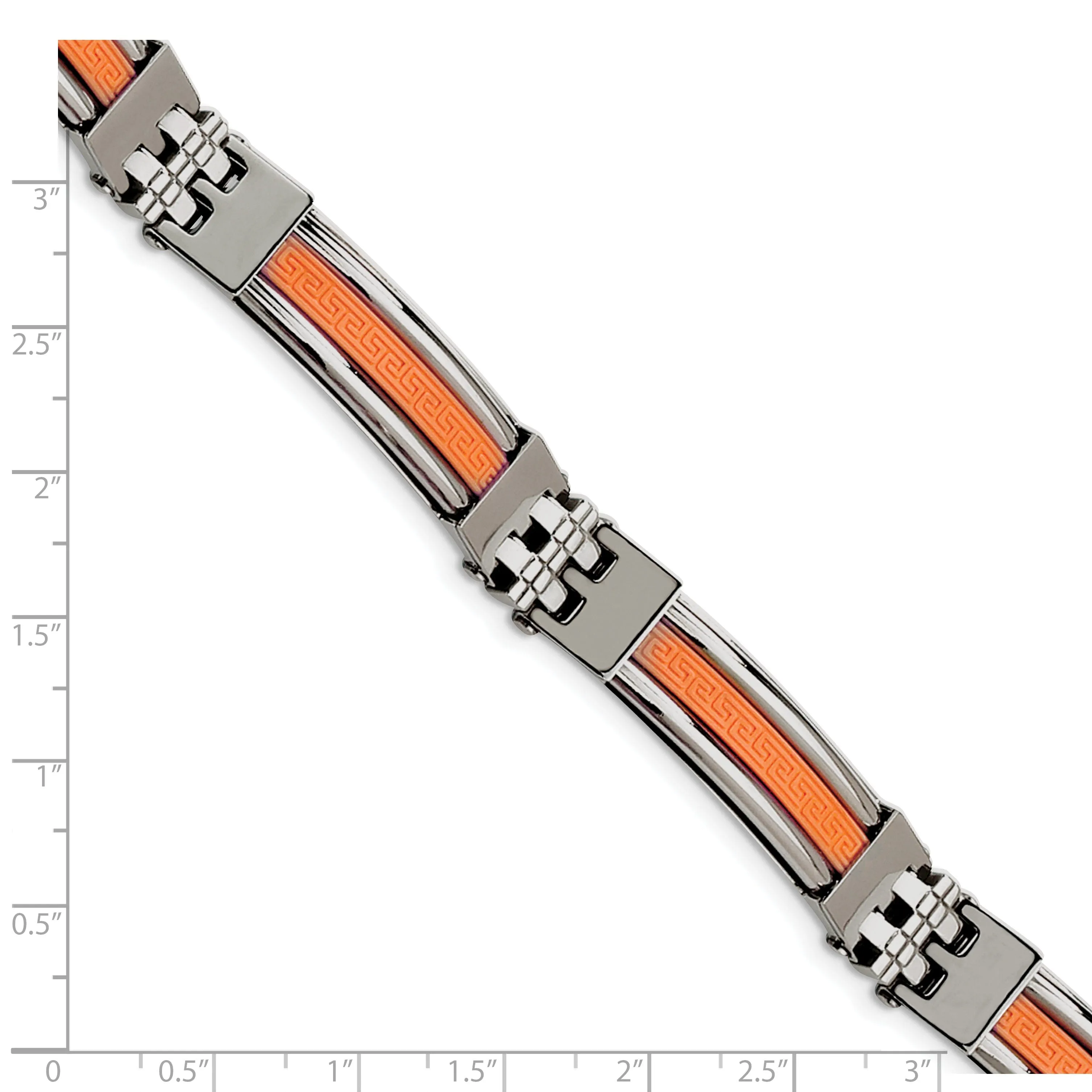 Stainless Steel Orange Rubber Fold Over Bracelet