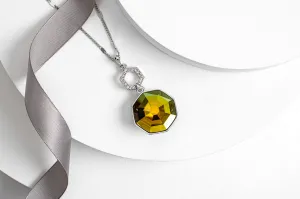 Statement Gold Swarovski Crystal Hexagon Long Pendant Necklace