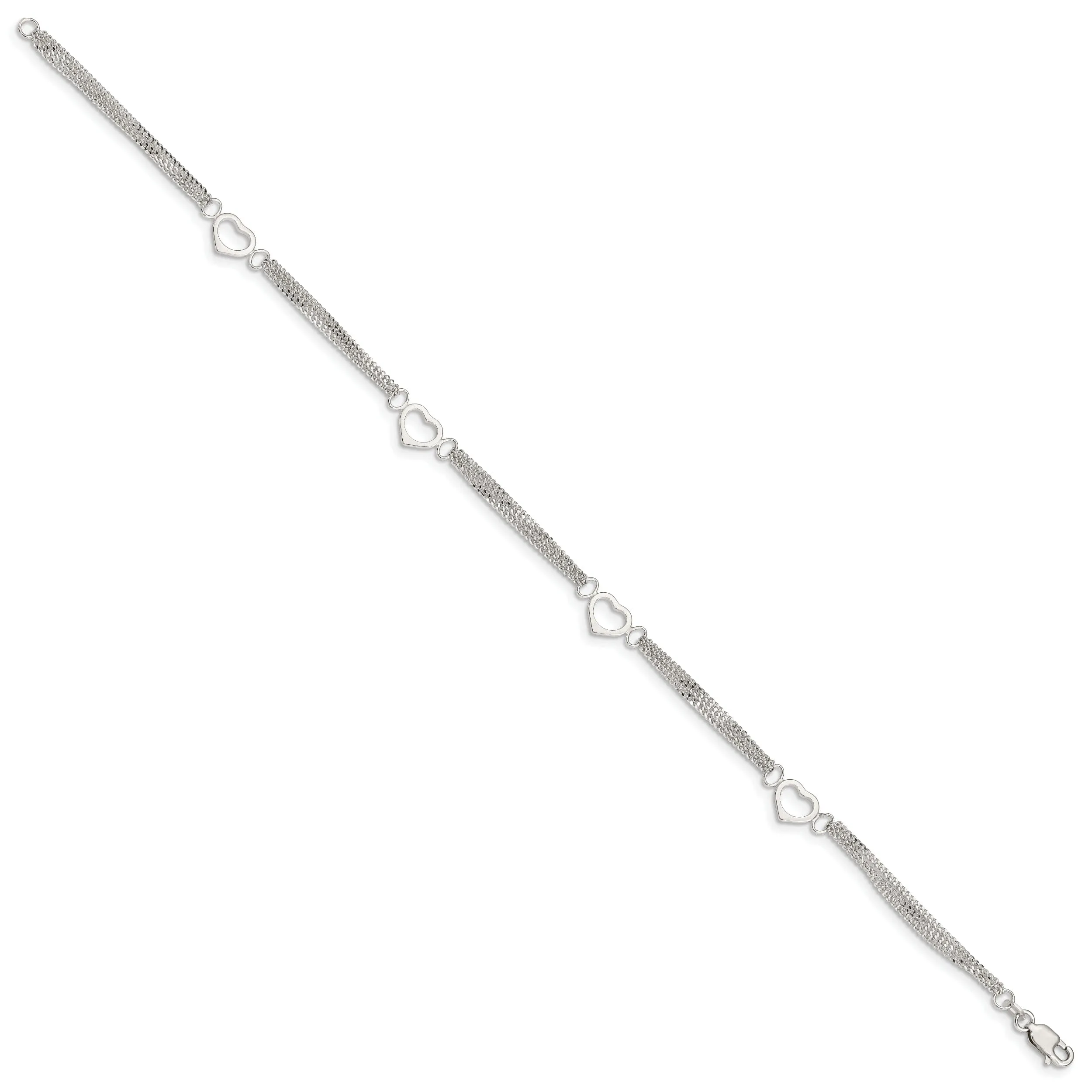 Sterling Silver 10inch Heart Anklet