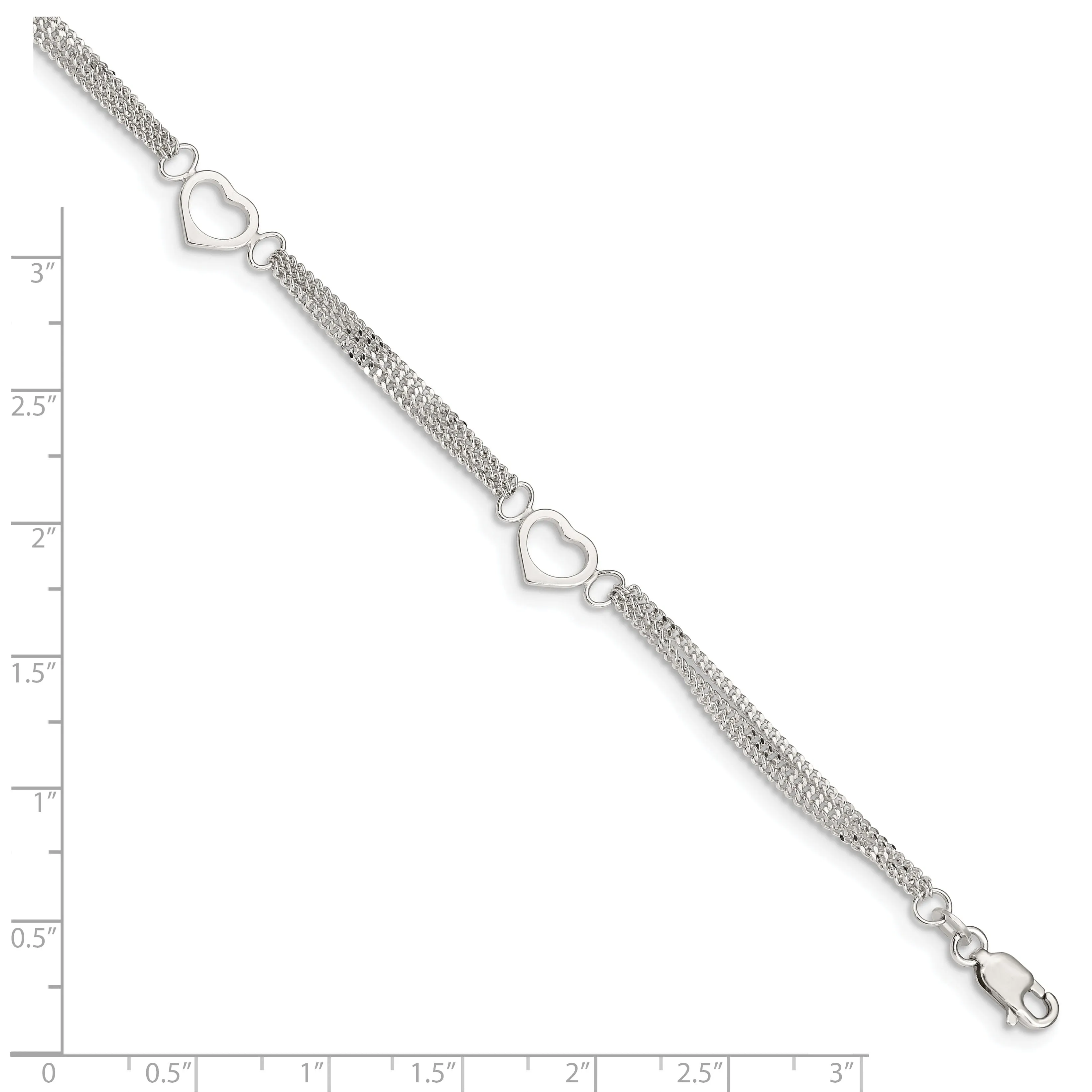 Sterling Silver 10inch Heart Anklet