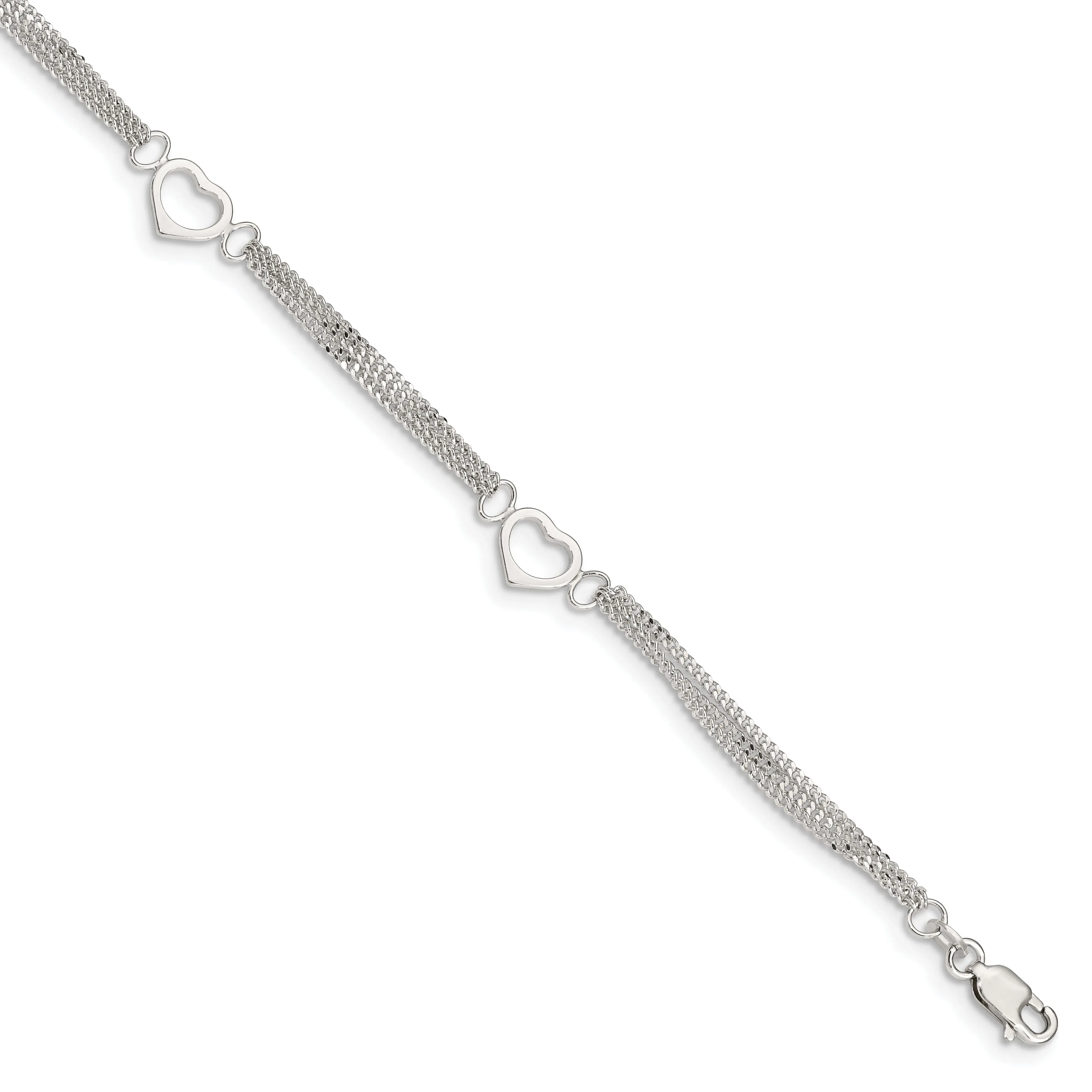 Sterling Silver 10inch Heart Anklet