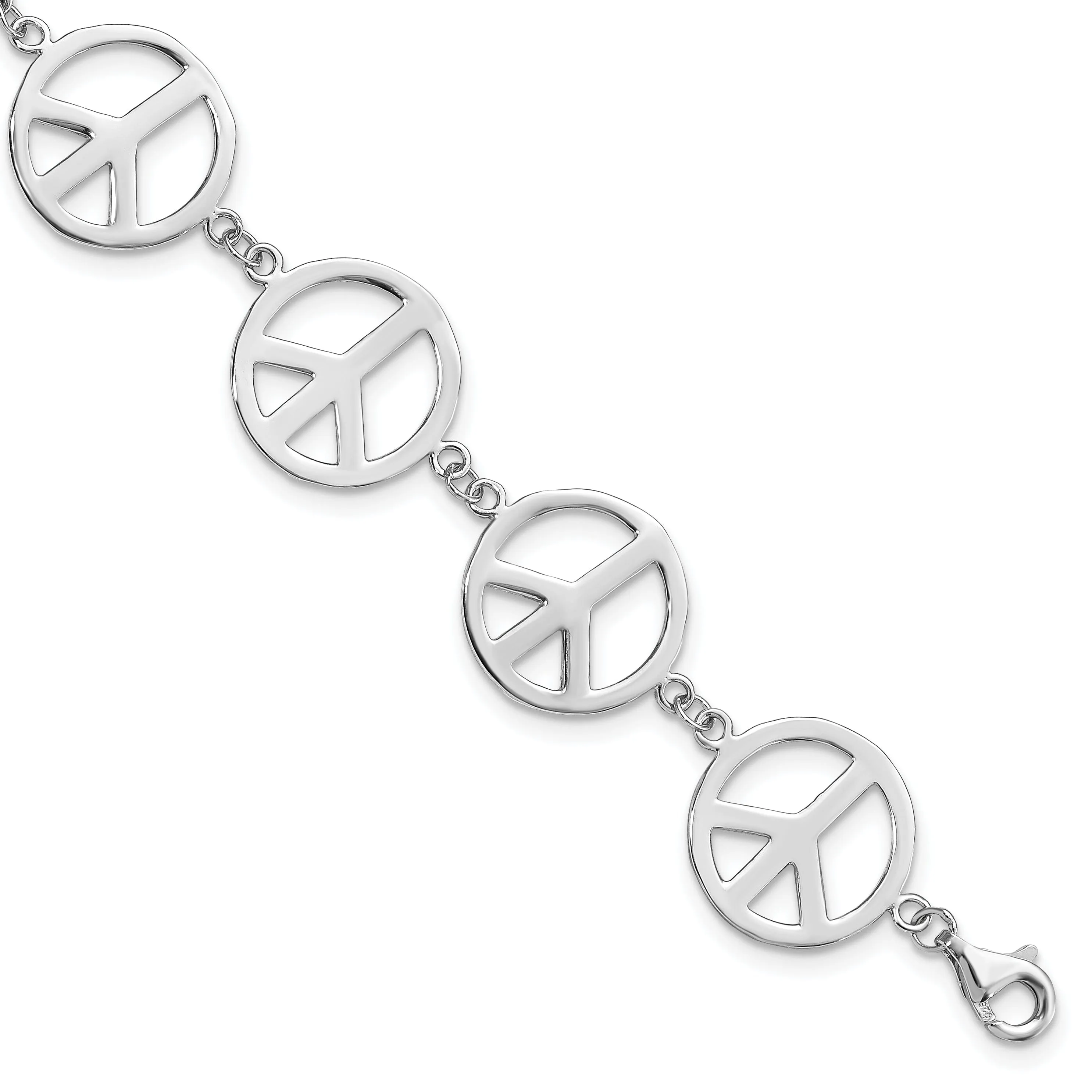 Sterling Silver 7.25 in Peace Symbol Bracelet