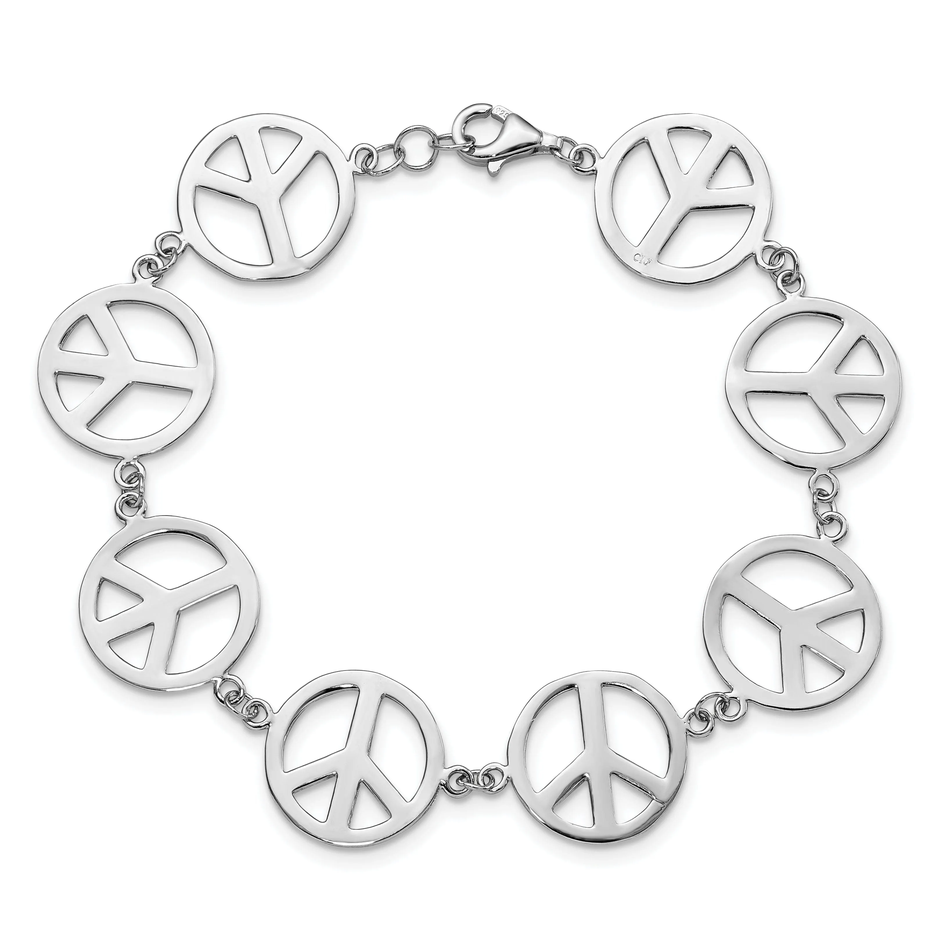 Sterling Silver 7.25 in Peace Symbol Bracelet