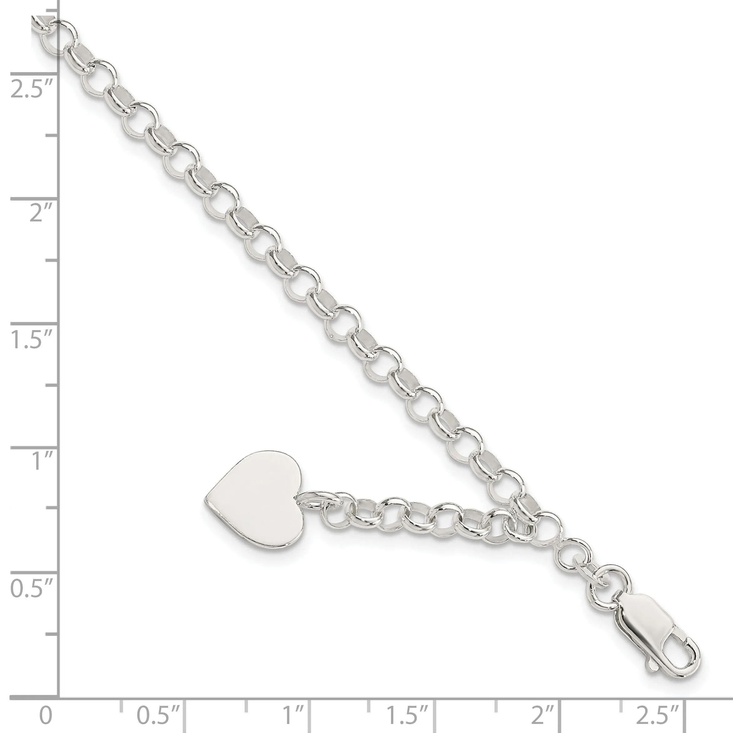 Sterling Silver Heart Charm Rolo Bracelet