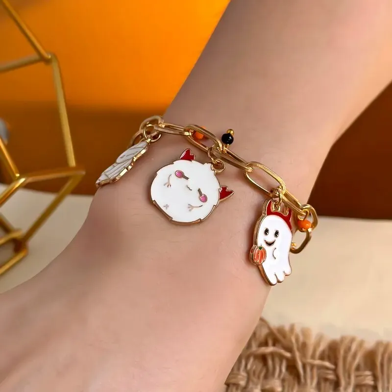 Thick Chain Halloween-Themed Multi-Charm Bracelets