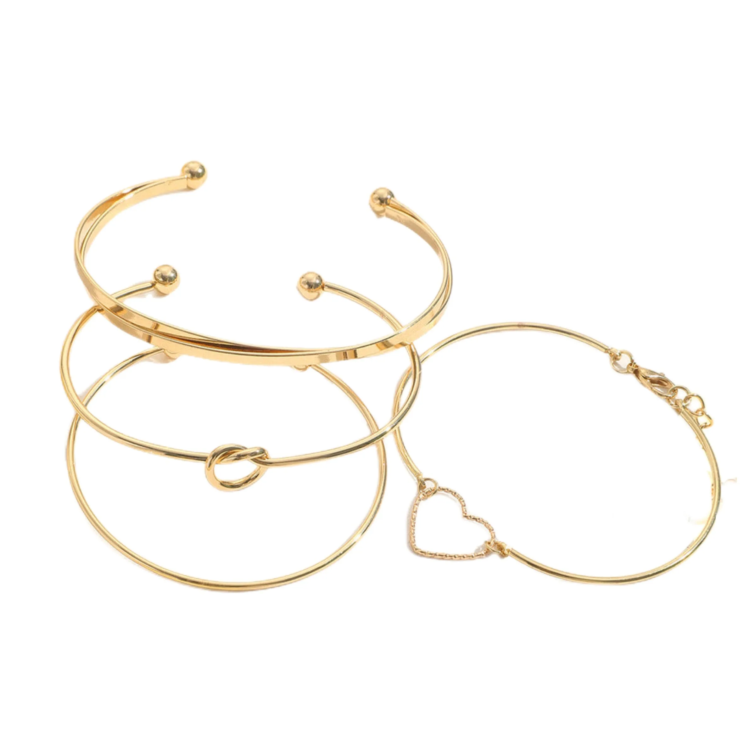 Vintage Gold Bracelet 4 PCS Heart Love Knot Bangle Bracelet Jewelry Gift For Women