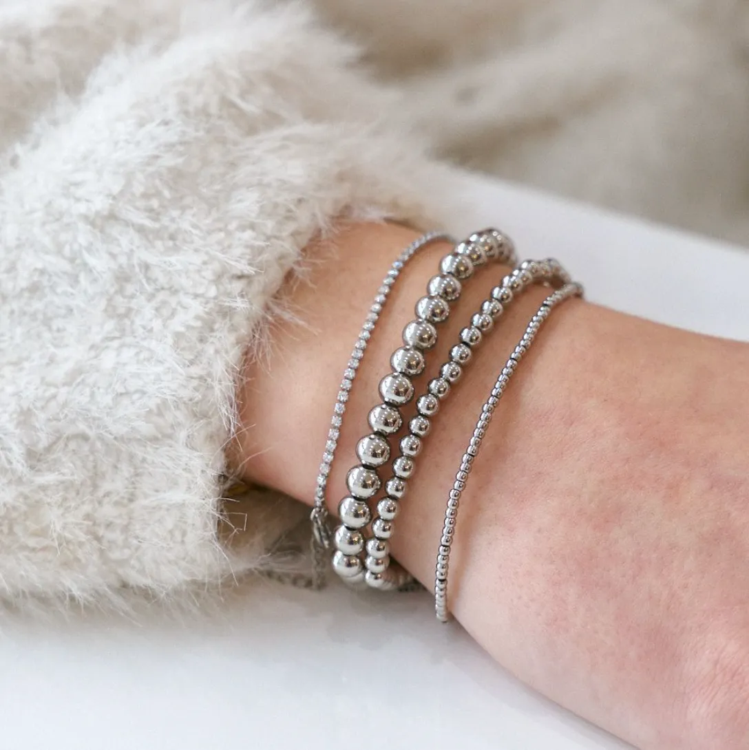 Waterproof Silver Beaded Ball Bracelets